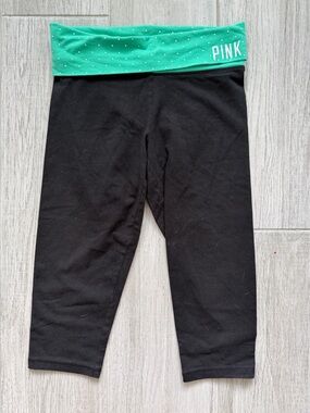 PINK Yoga Victoria's Secret Green & Black Leggings with Stud Detail